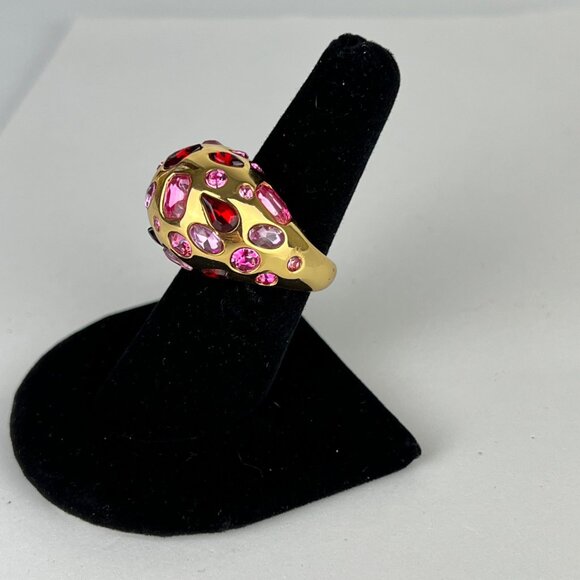 J Crew Crystal Dome Cocktail Ring Festival Red Cubic Zirconia Gold Plated size 7 - Picture 3 of 6